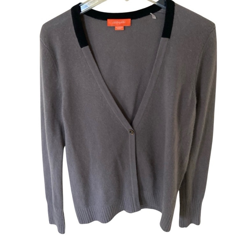 Christopher Fisher 100 % Cashmere Grey/Black Women's Cardigan, one button